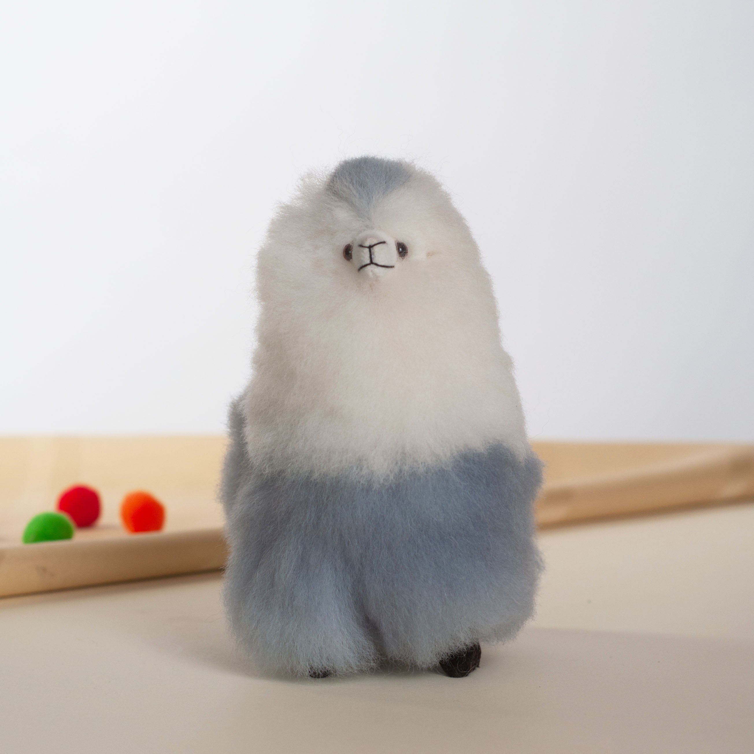 Small Stuffed Llama White & Grey- Made with Alpaca Fur