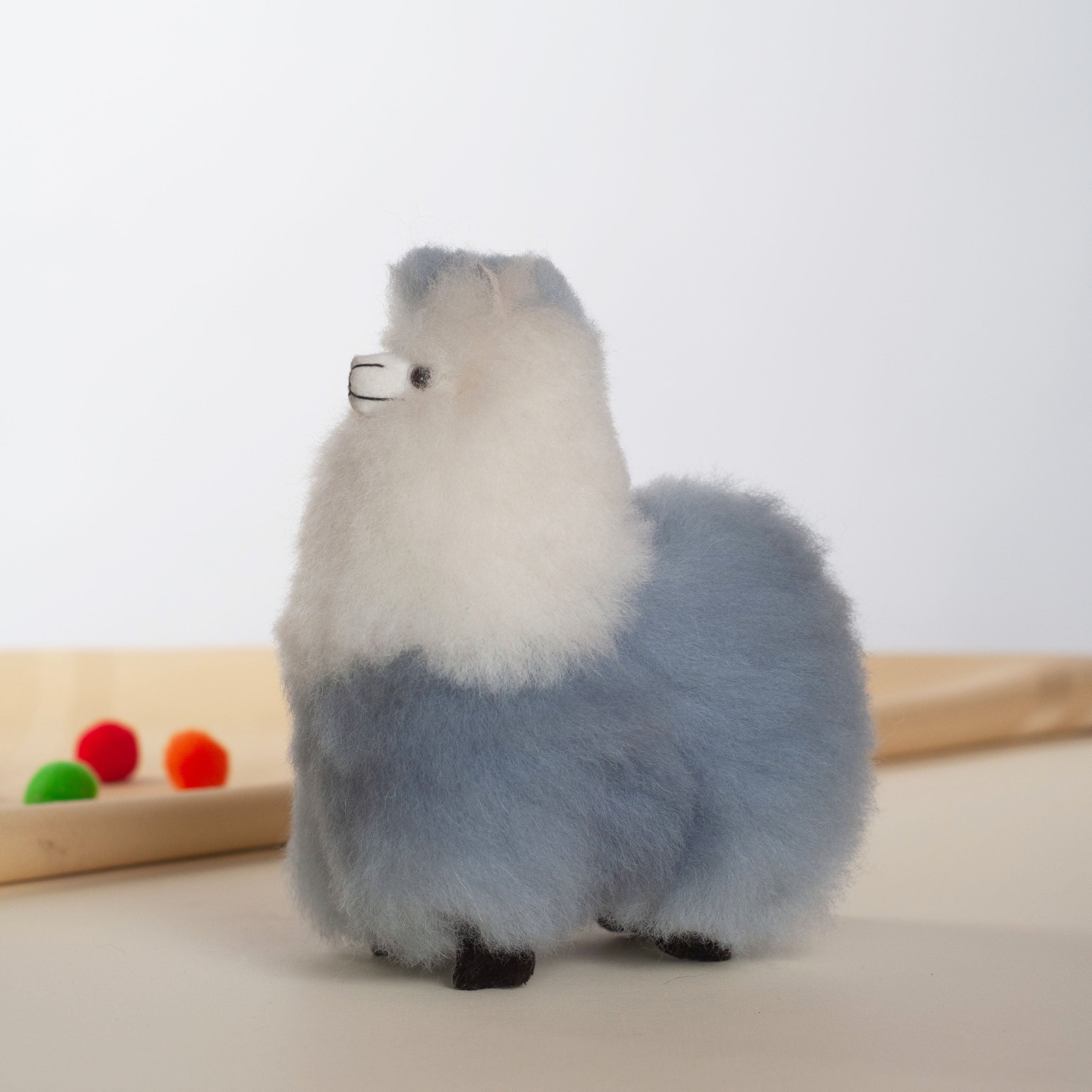 Small Stuffed Llama White & Grey- Made with Alpaca Fur