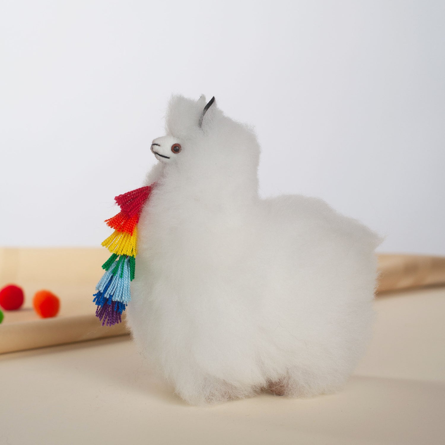 Small Stuffed Llama Rainbow Tassels- Made with Alpaca Fur