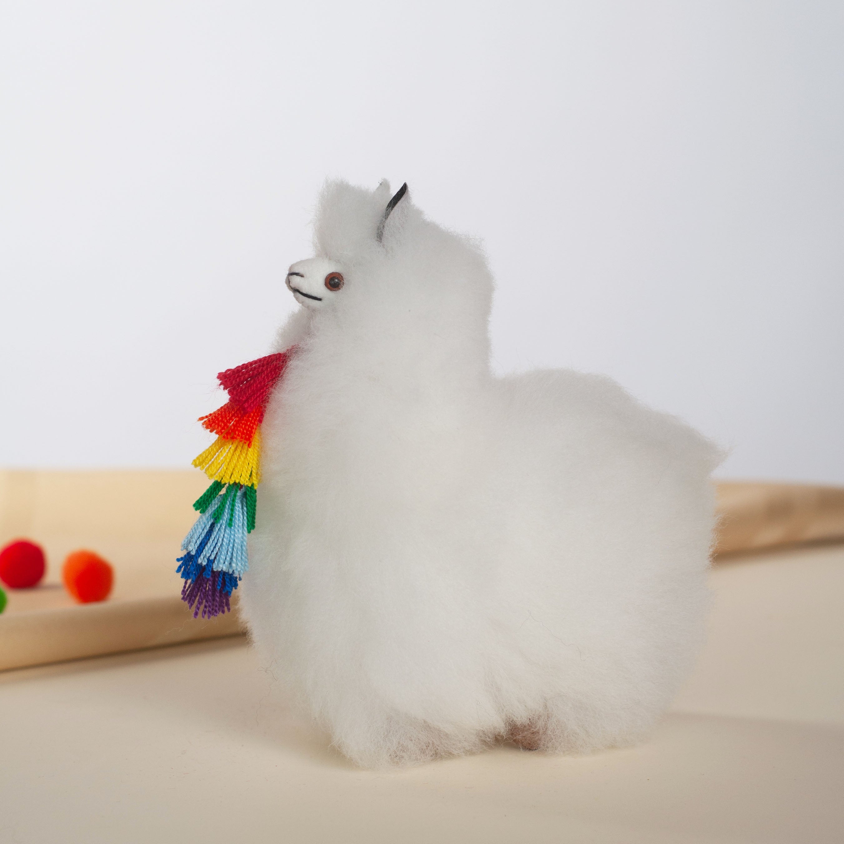 Small Stuffed Llama Rainbow Tassels- Made with Alpaca Fur