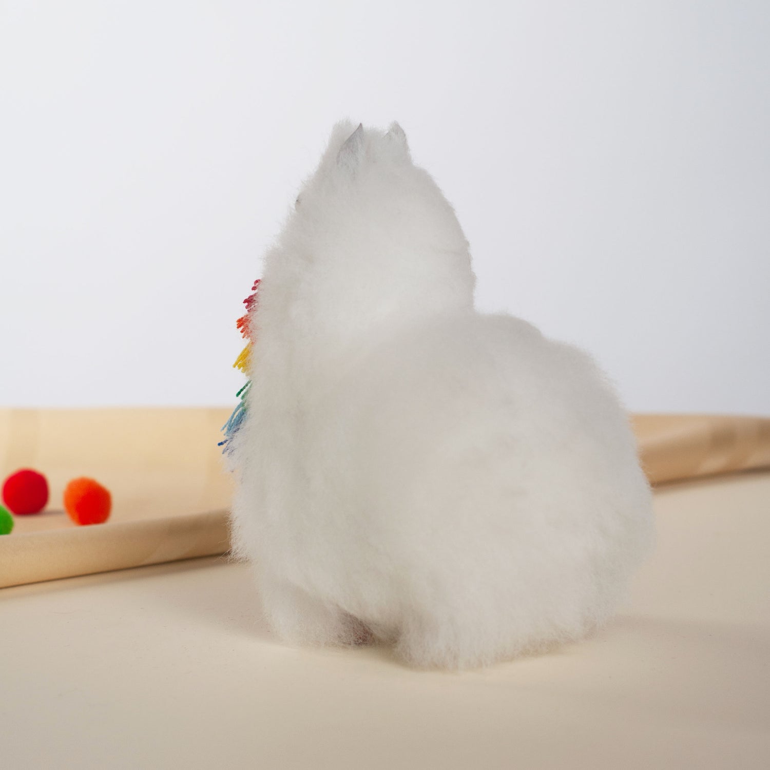 Small Stuffed Llama Rainbow Tassels- Made with Alpaca Fur