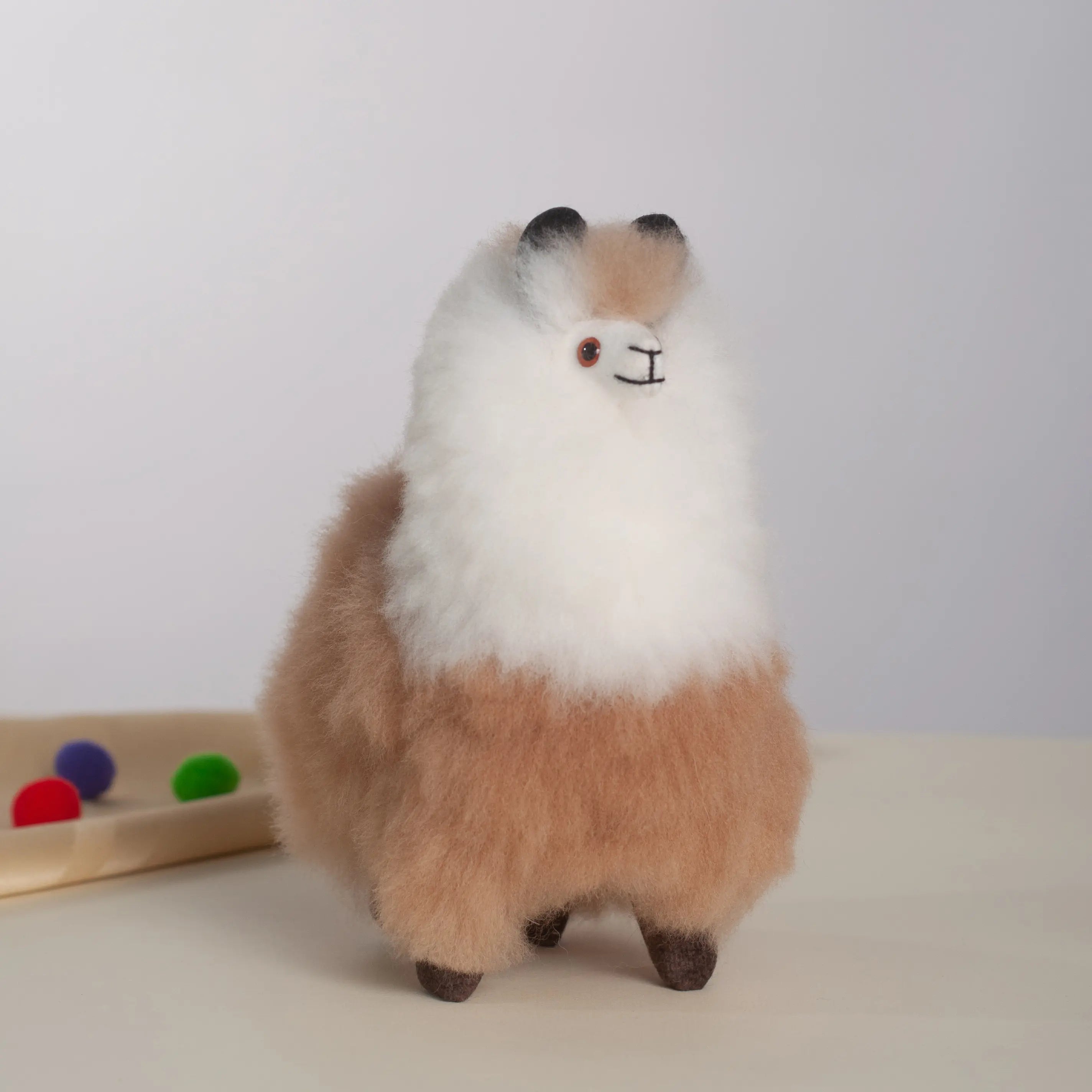 Small Stuffed Llama White & Brown- Made with Alpaca Fur