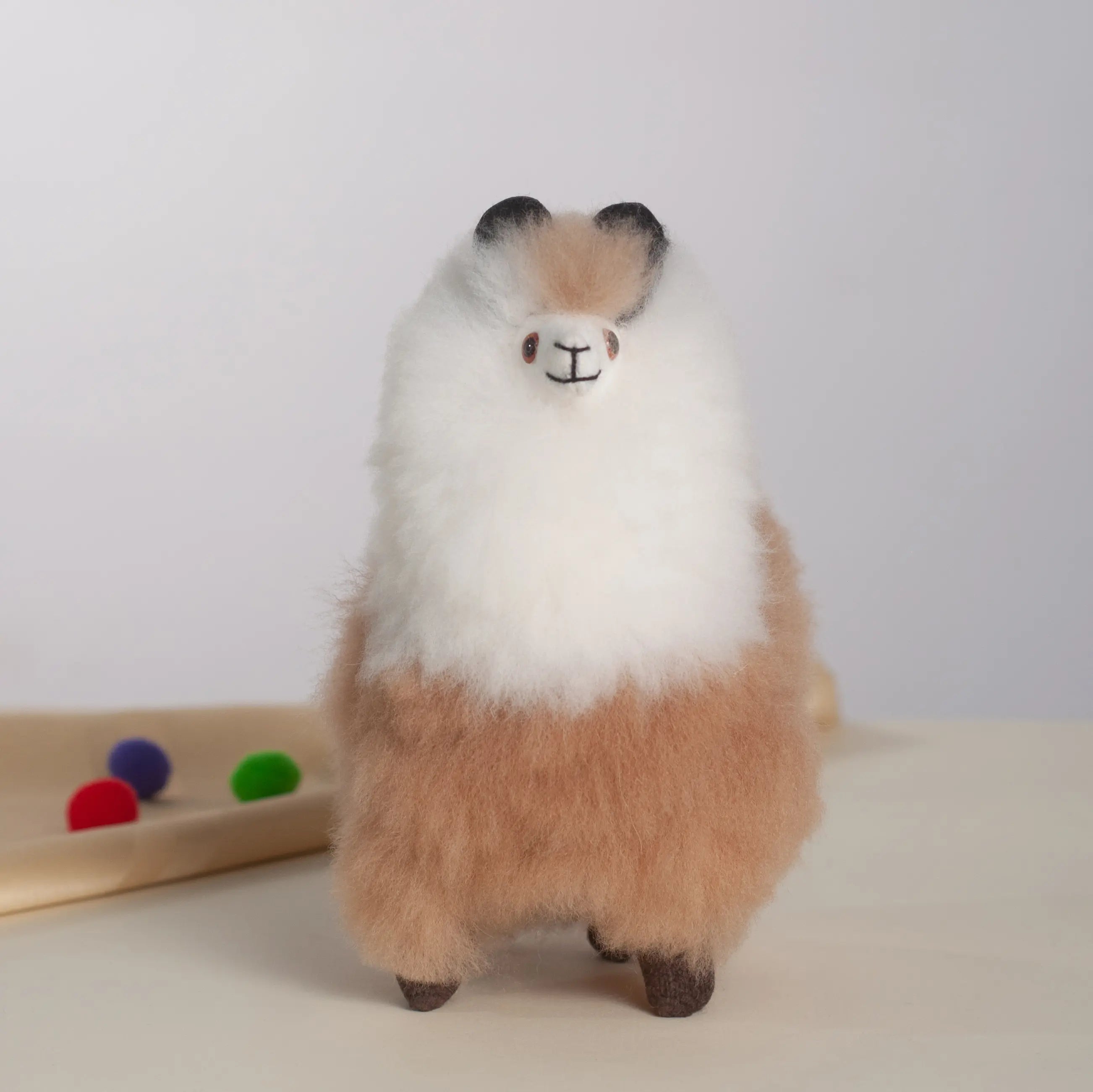 Small Stuffed Llama White & Brown- Made with Alpaca Fur