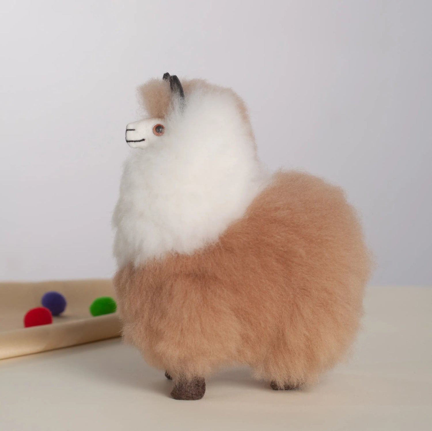Small Stuffed Llama White & Brown- Made with Alpaca Fur