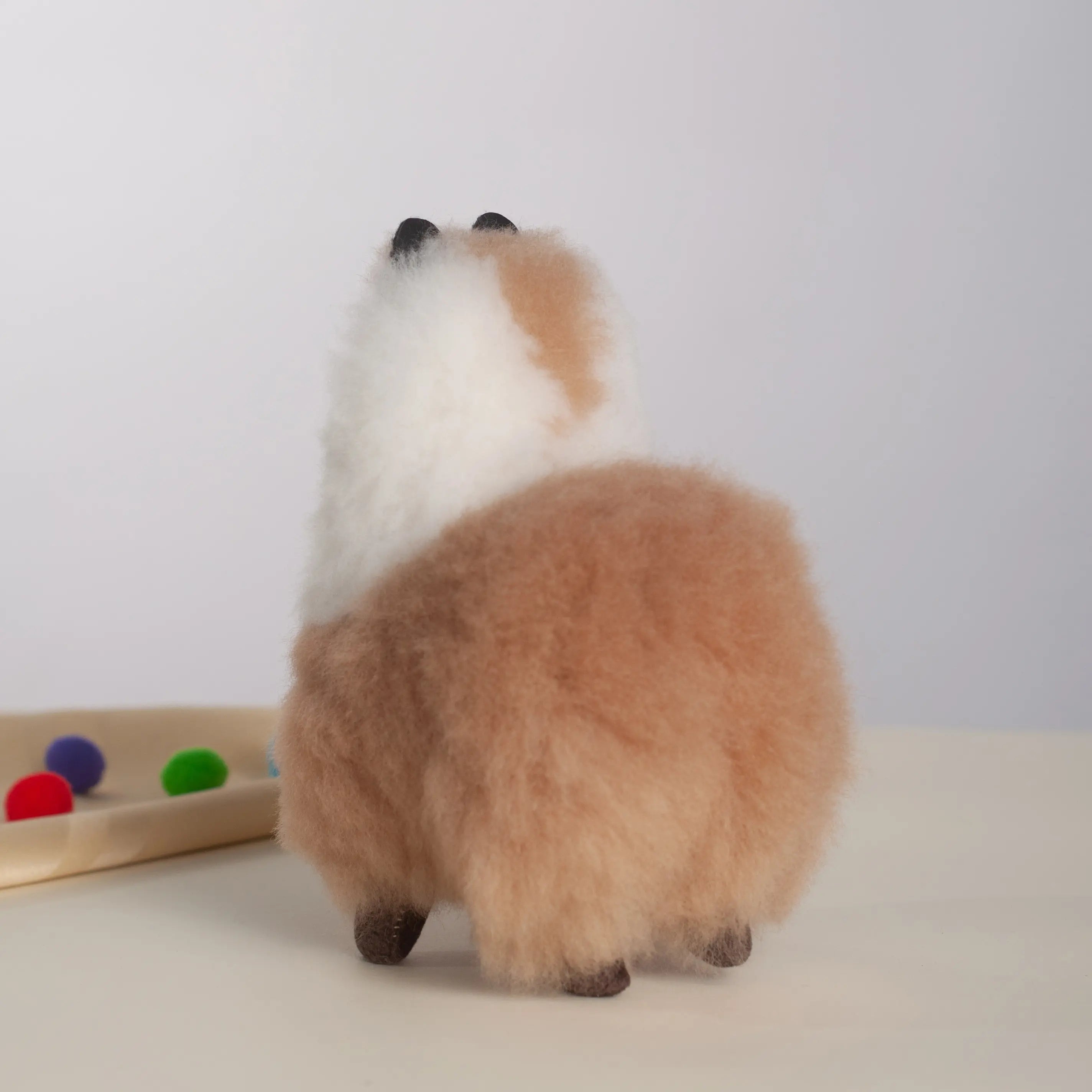 Small Stuffed Llama White & Brown- Made with Alpaca Fur