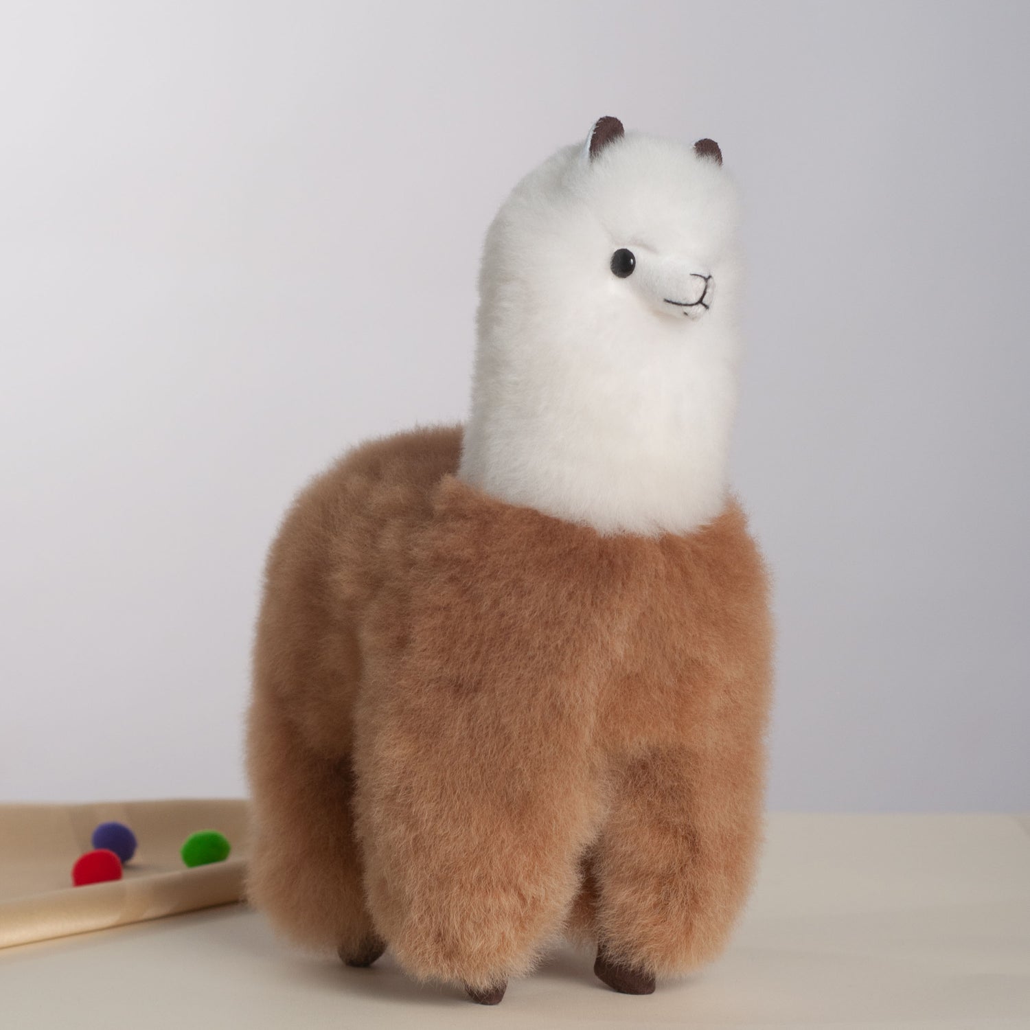 Large Alpaca Plush White & Brown, Made with Alpaca Fur