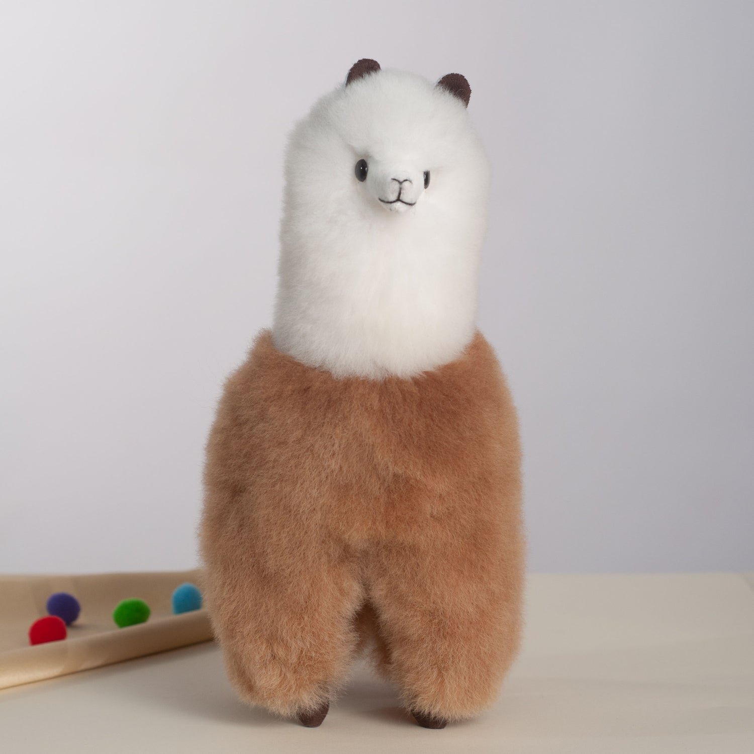 Large Alpaca Plush White & Brown, Made with Alpaca Fur