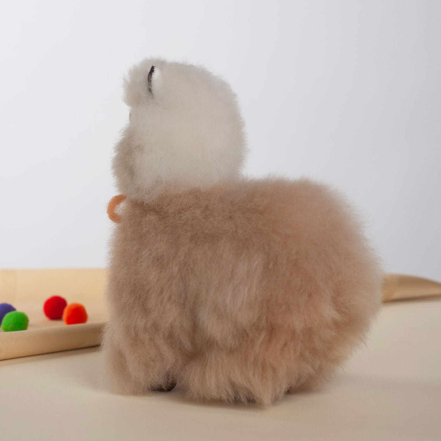 Alpaca Plush with Bow White & Beige, Made with Alpaca Fur