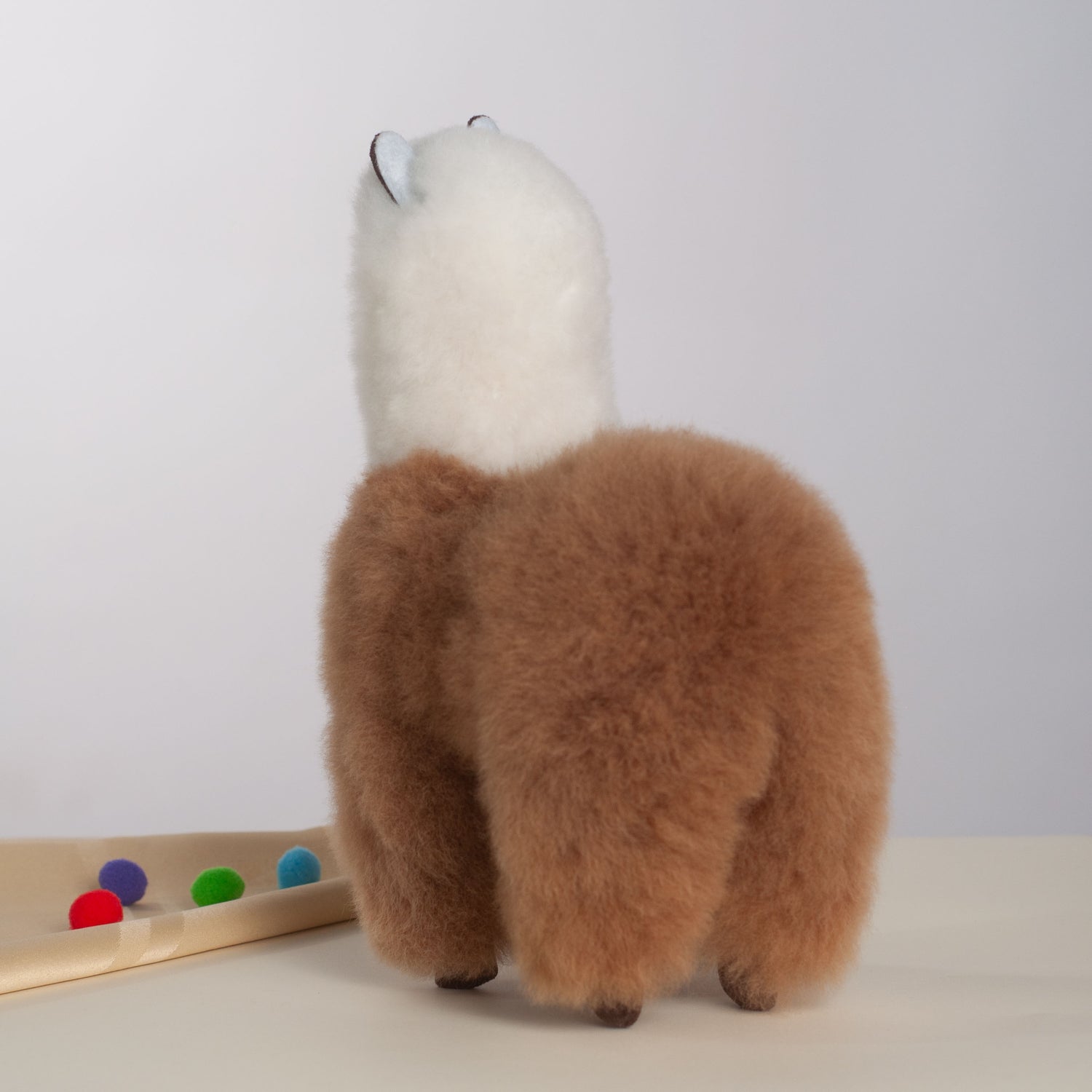 Large Alpaca Plush White & Brown, Made with Alpaca Fur