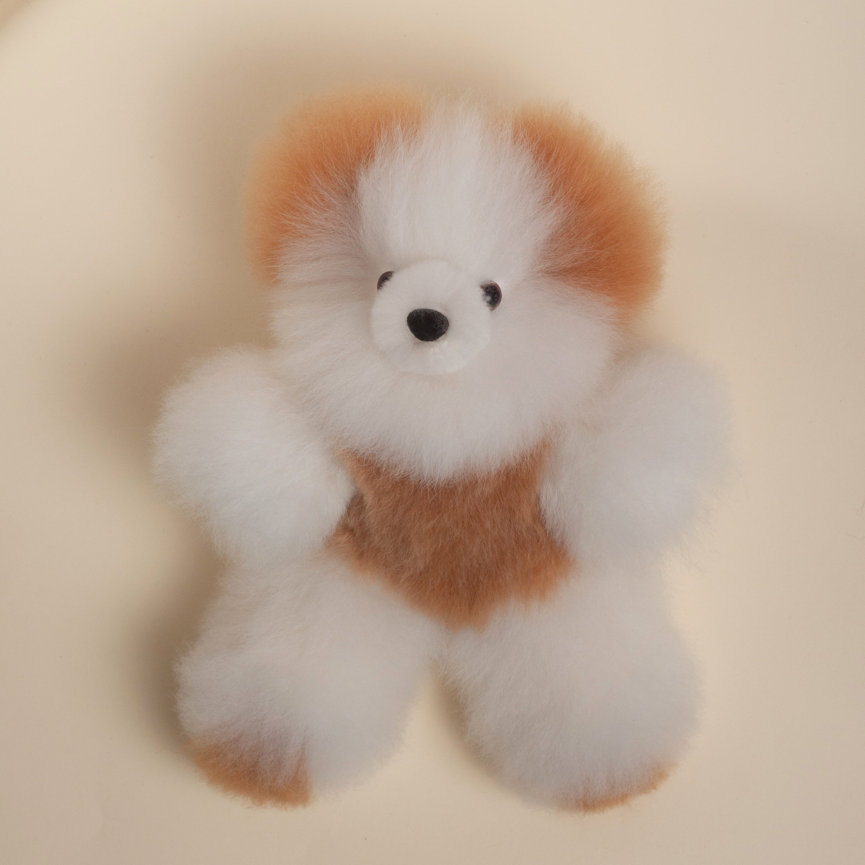 Handmade Teddy Bear made with Alpaca Fur- Beige & White