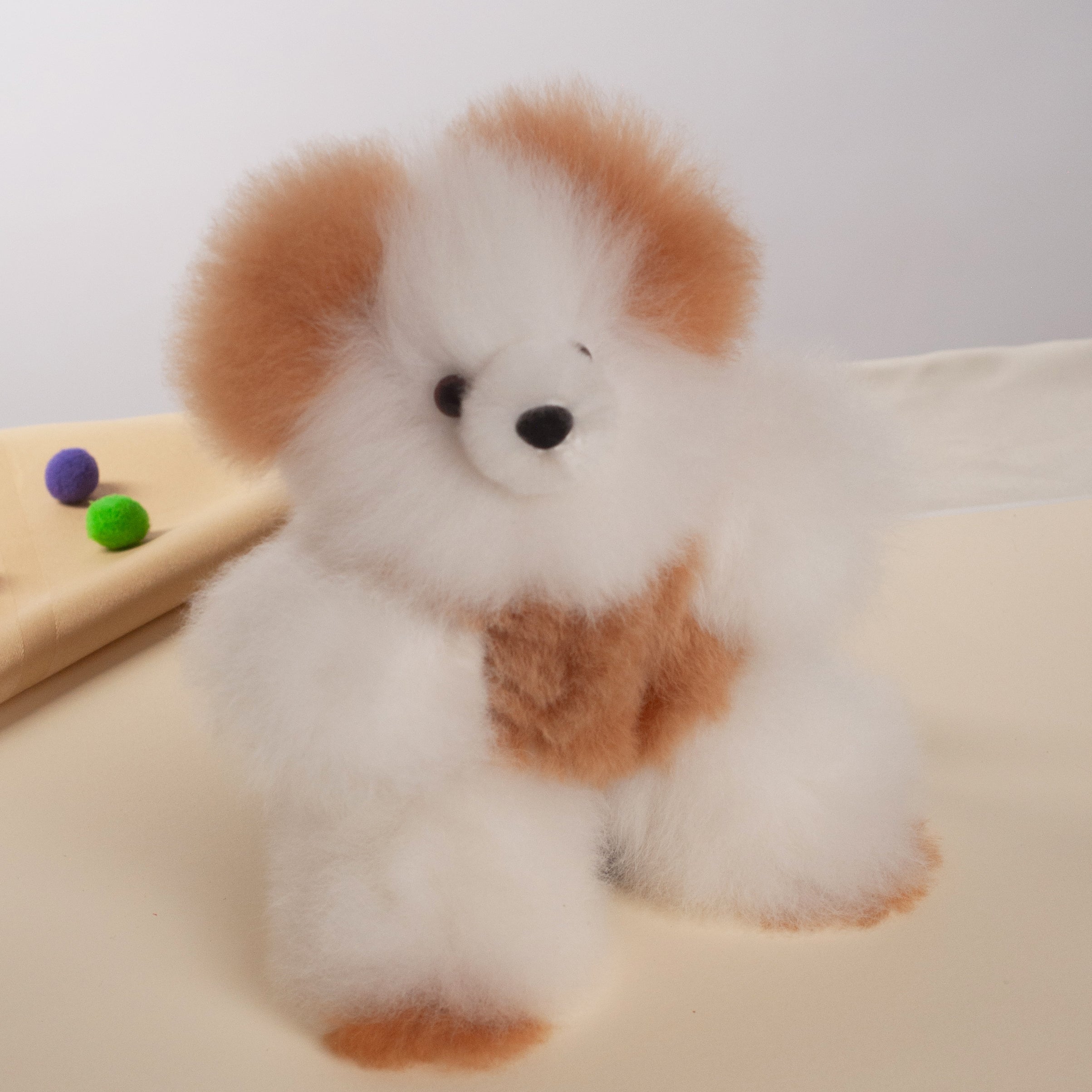 Handmade Teddy Bear made with Alpaca Fur- Beige & White