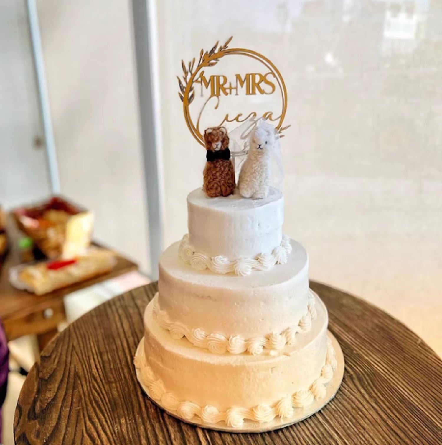 Needle Felted Alpaca Wedding Cake Toppers - Bride & Groom Set