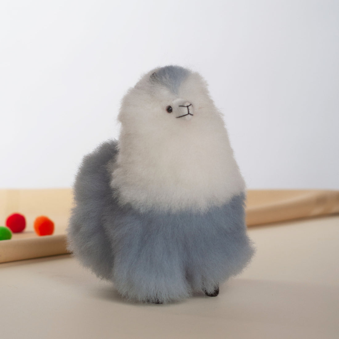 Small Stuffed Llama White & Grey- Made with Alpaca Fur