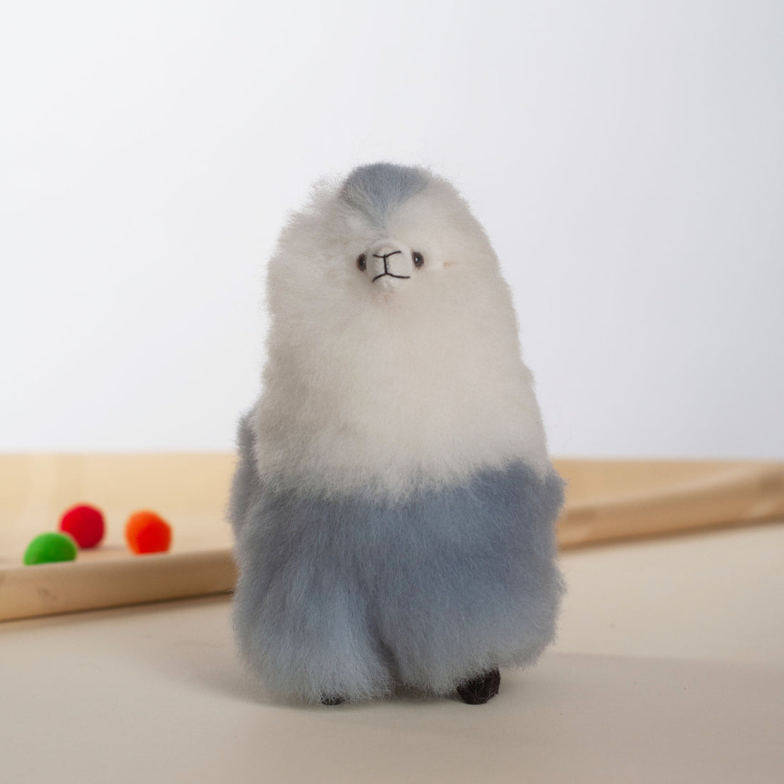 Small Stuffed Llama White & Grey- Made with Alpaca Fur