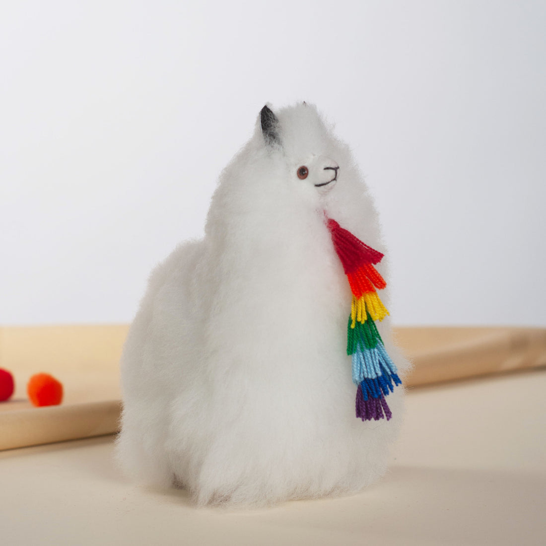 Small Stuffed Llama Rainbow Tassels- Made with Alpaca Fur