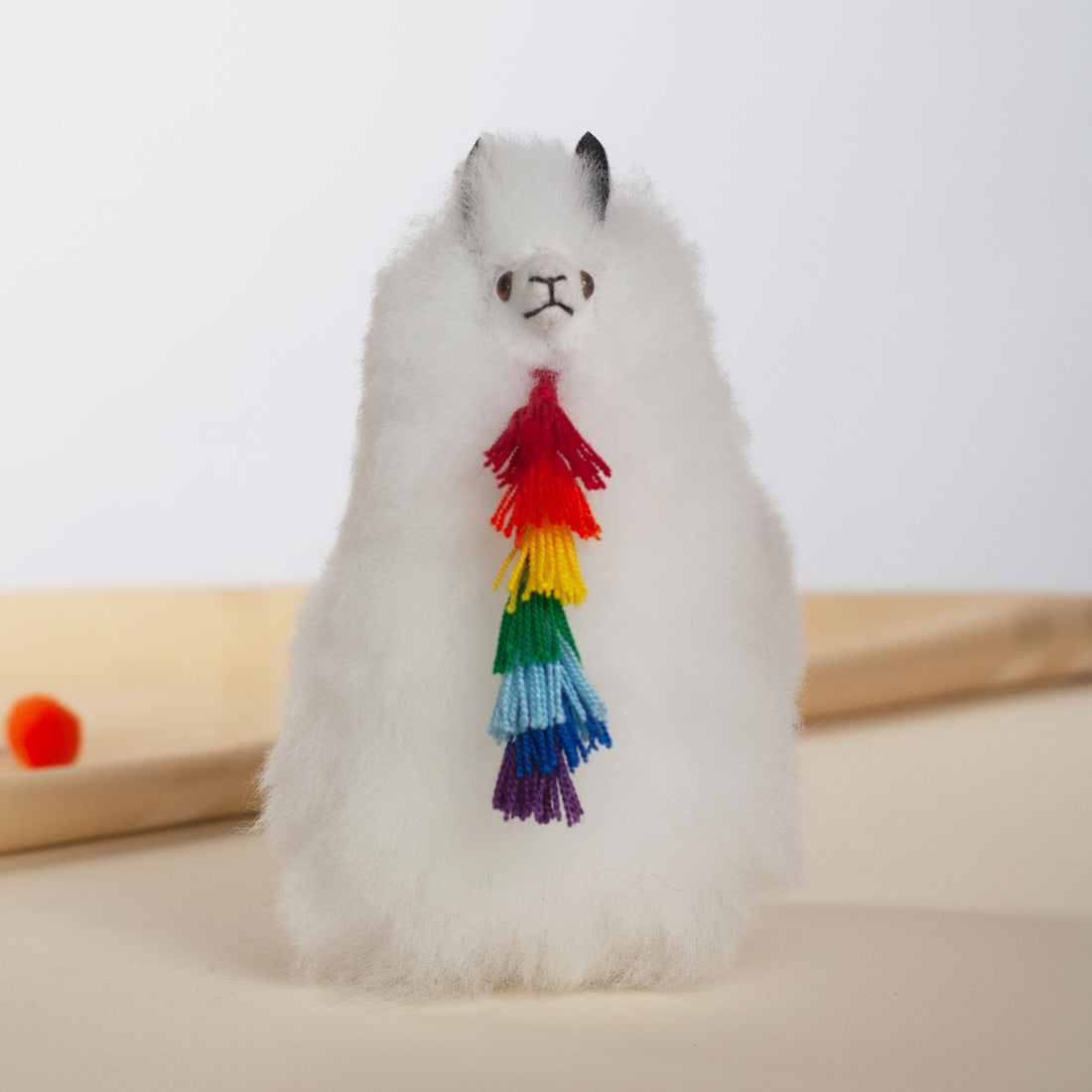 Small Stuffed Llama Rainbow Tassels- Made with Alpaca Fur