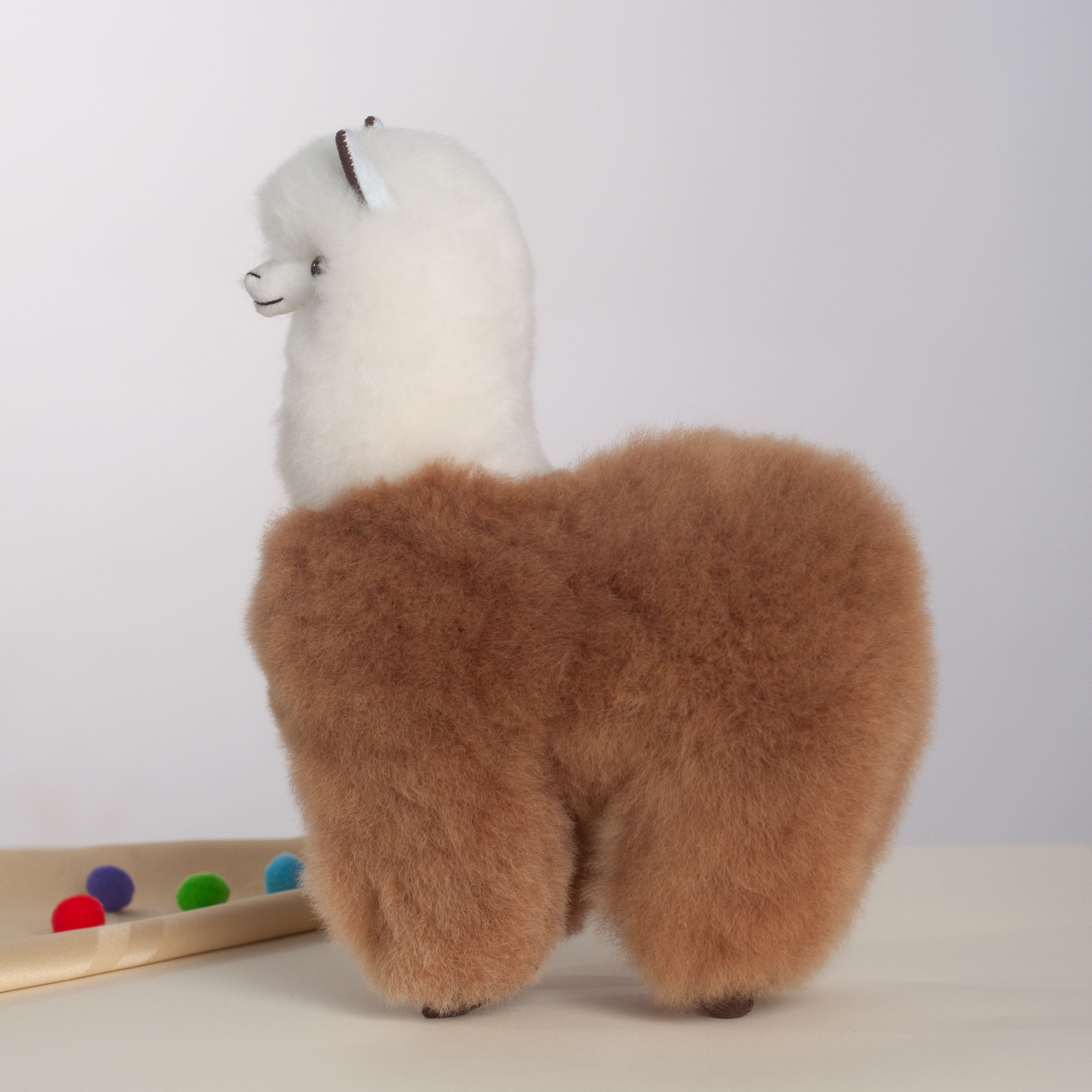 Large Alpaca Plush White &amp; Brown, Made with Alpaca Fur