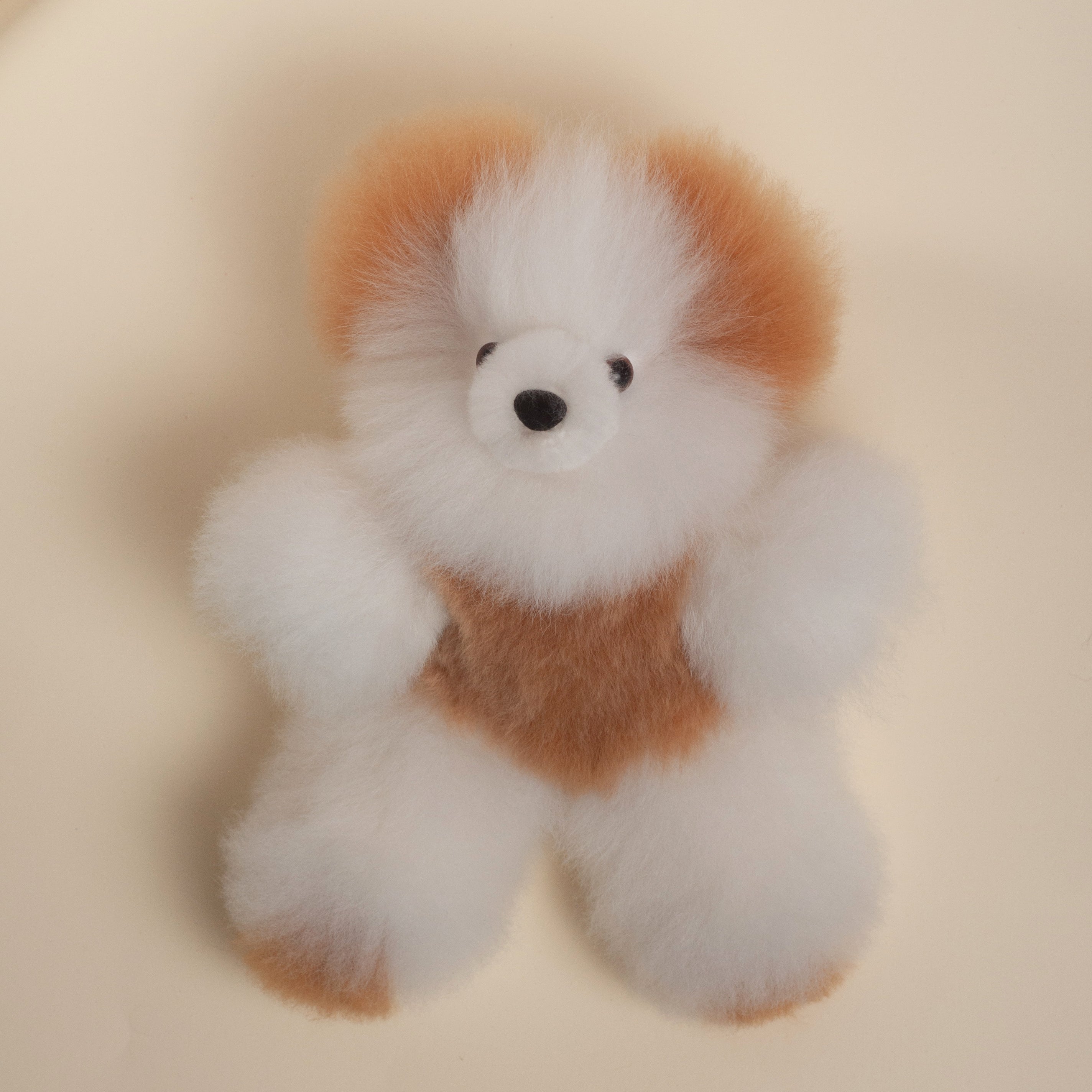 Handmade Teddy Bear made with Alpaca Fur- Beige &amp; White