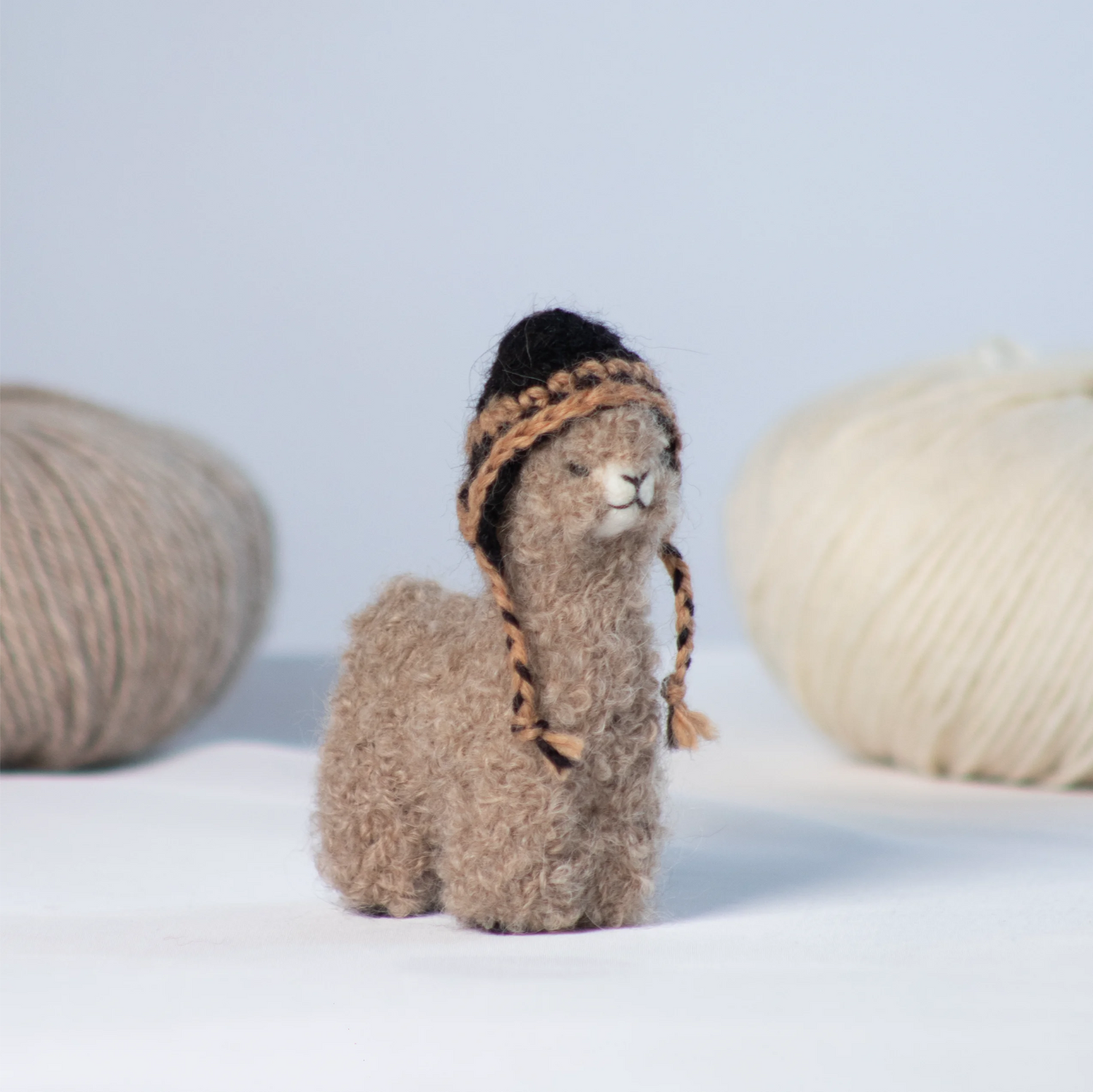 Needle Felted Alpaca w/ Mini Chullo Hat