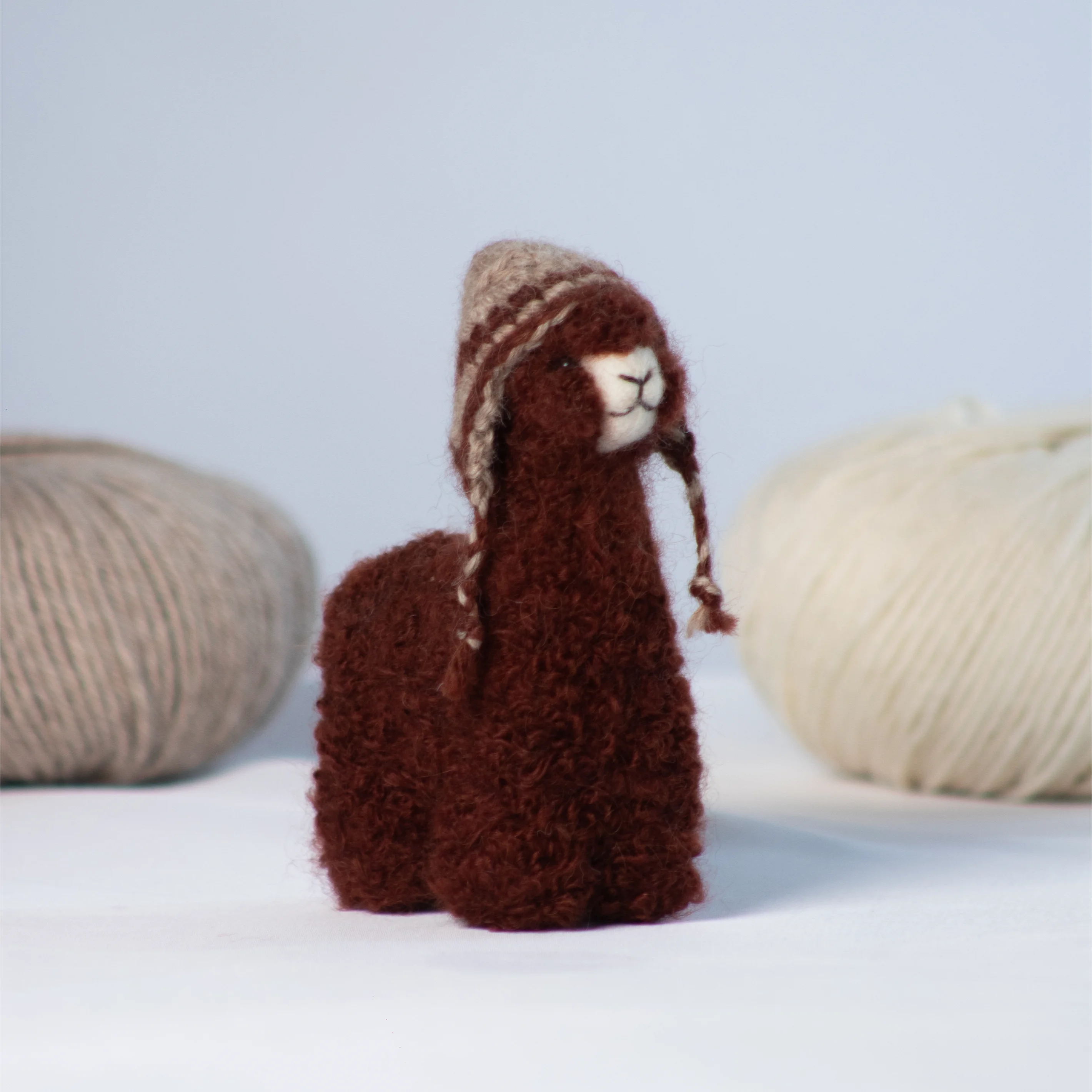 Needle Felted Alpaca w/ Mini Chullo Hat