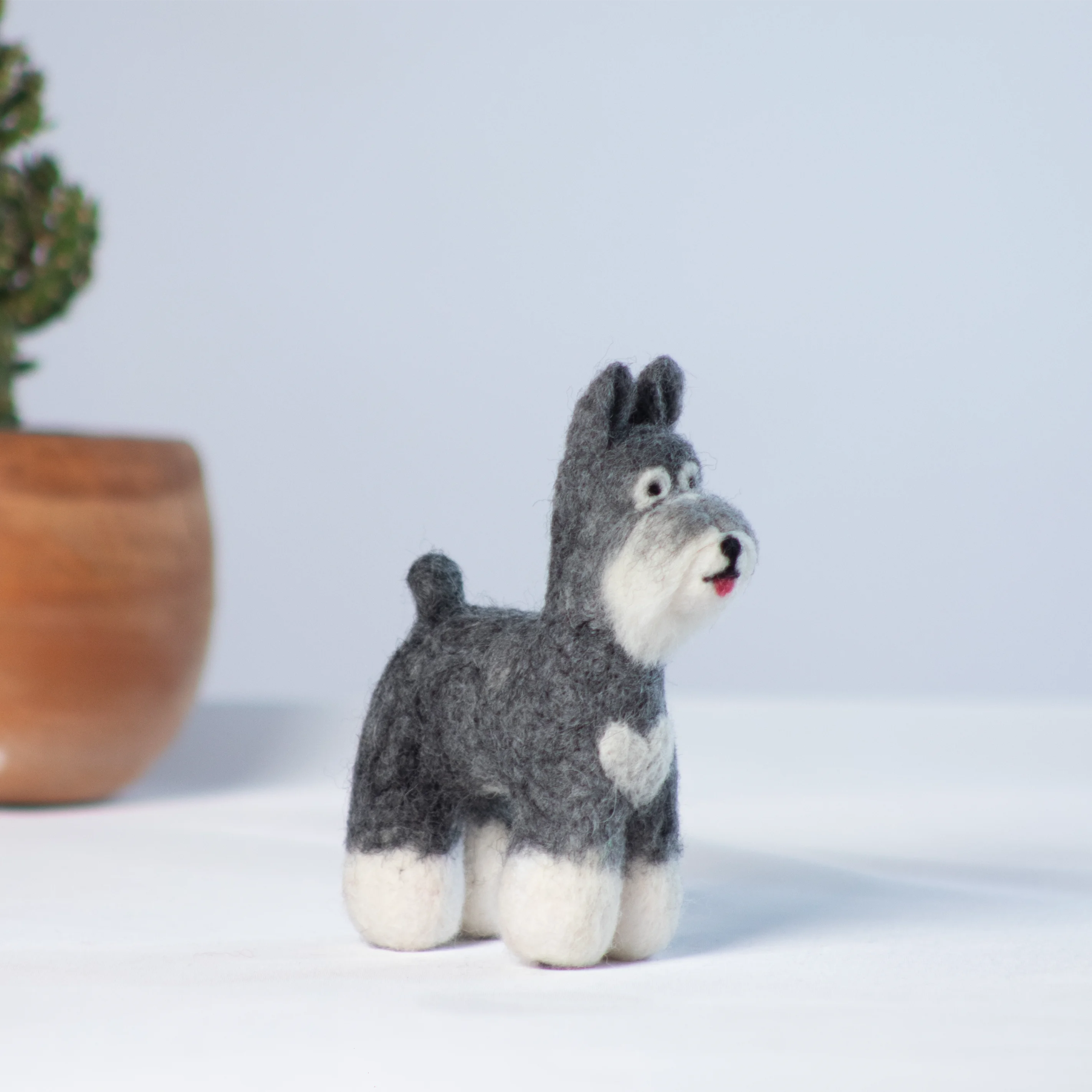 Needle Puppy Figurine, Mini Handmade Felted Ornament