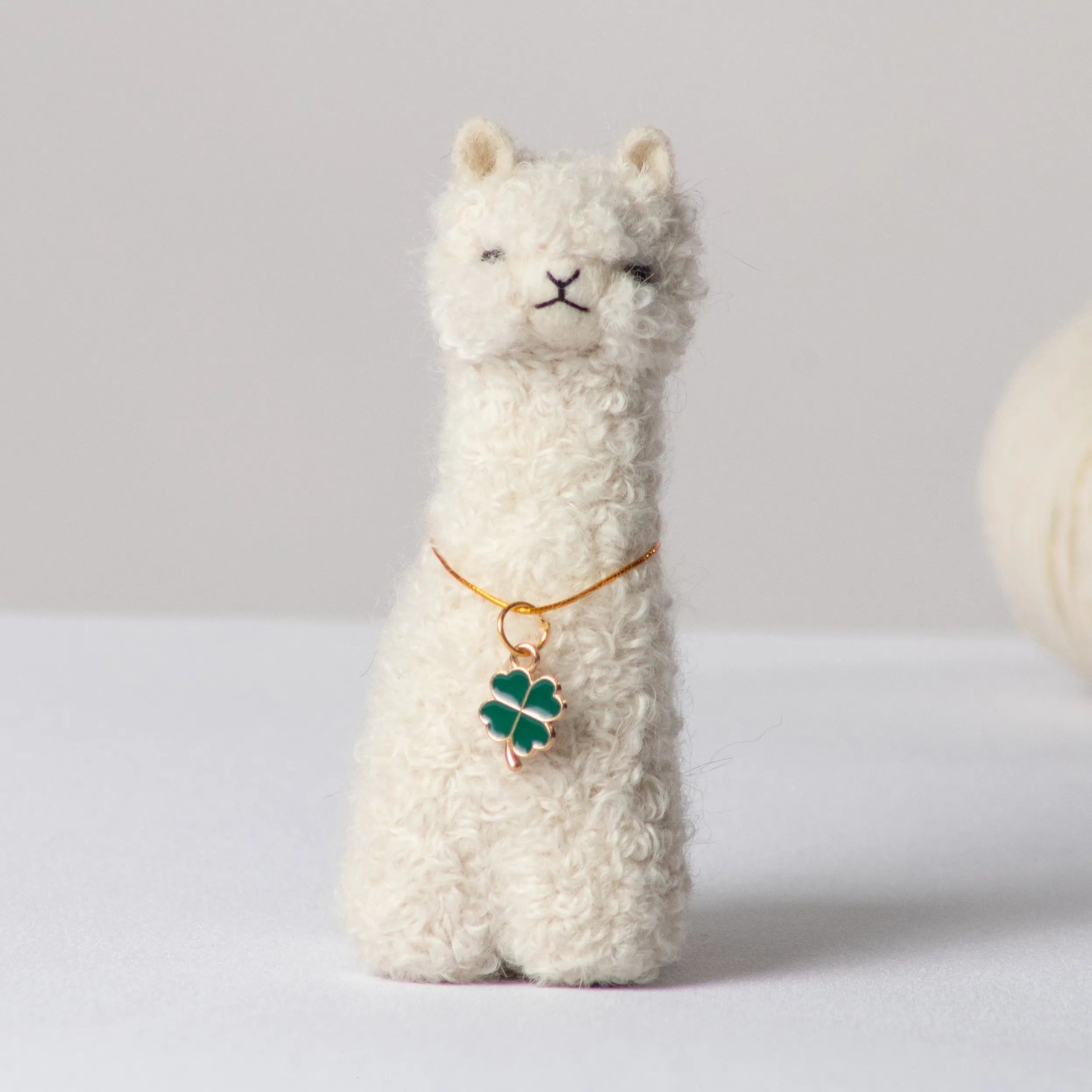 Needle Felted Alpaca w/ 4 Leaf Clover Charm