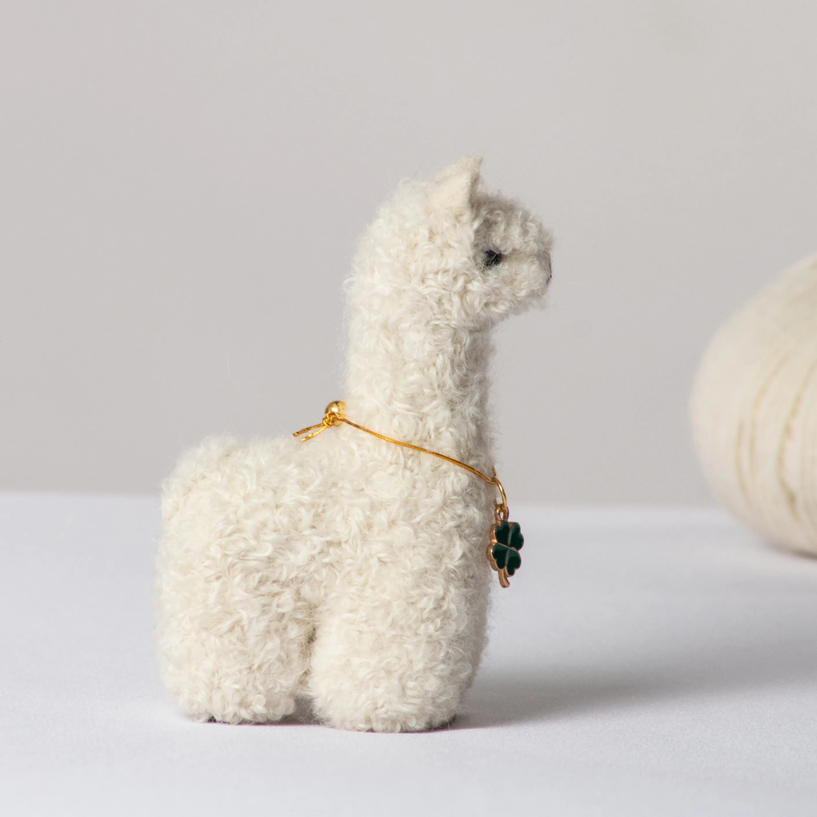 Needle Felted Alpaca w/ 4 Leaf Clover Charm