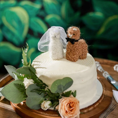 Needle Felted Alpaca Wedding Cake Toppers - Bride &amp; Groom Set